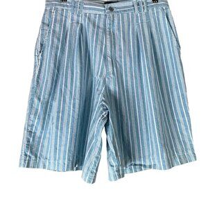 Vintage Shorts 30" Waist Label Size 13/14 Striped Blue White Pleated Laserbeams